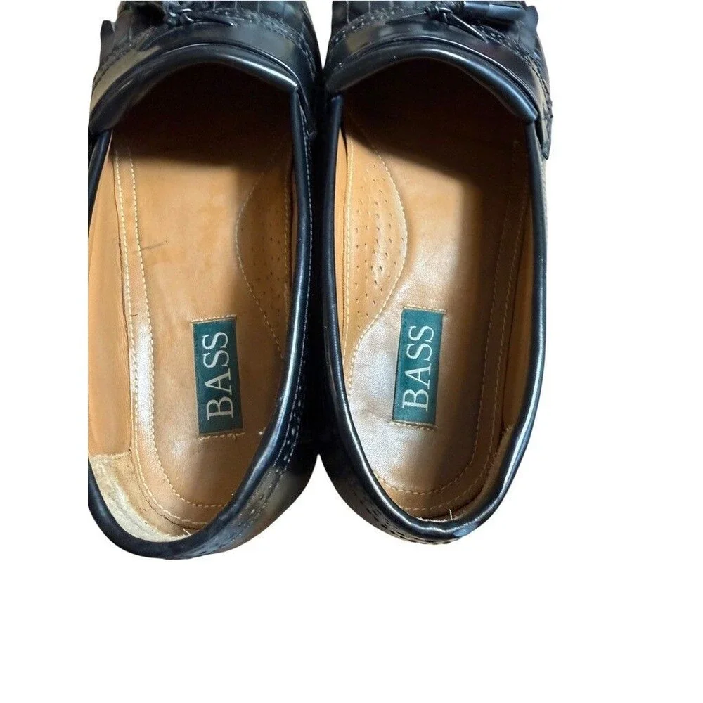 Bass Mens Tassel Loafer Size 11D Wide NELSON Slip On Black Leather Dress Shoes